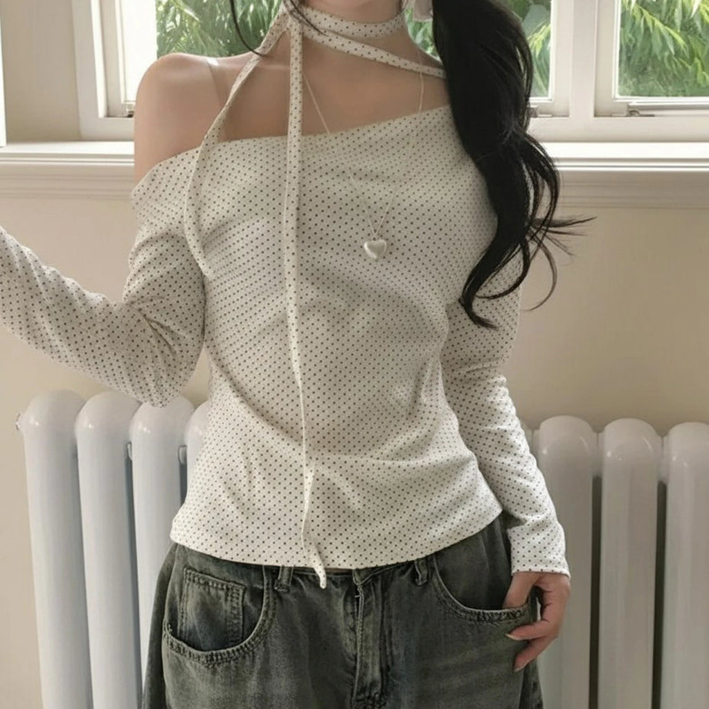 Sweetheart Polka Dot Off-Shoulder Top