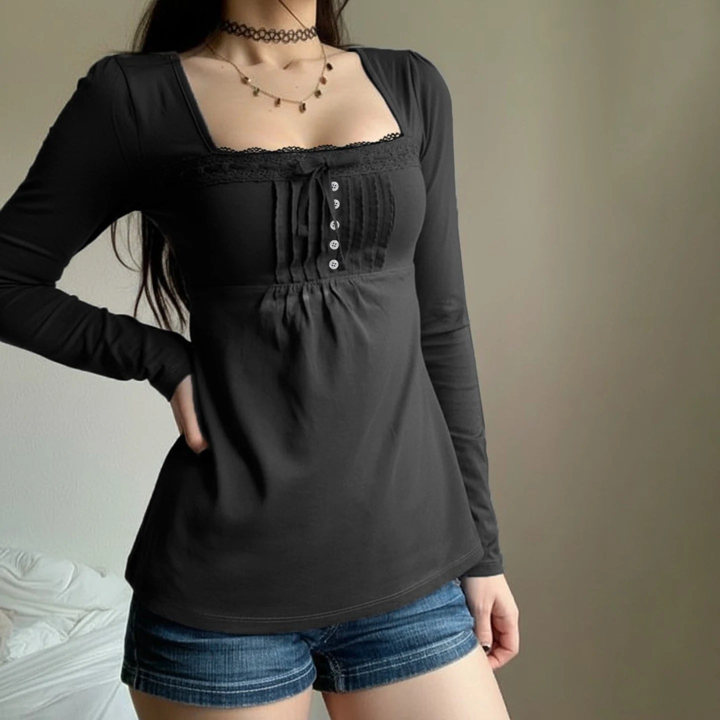 Anny Knitted Ruffle Tie-Up Long Sleeve Blouse