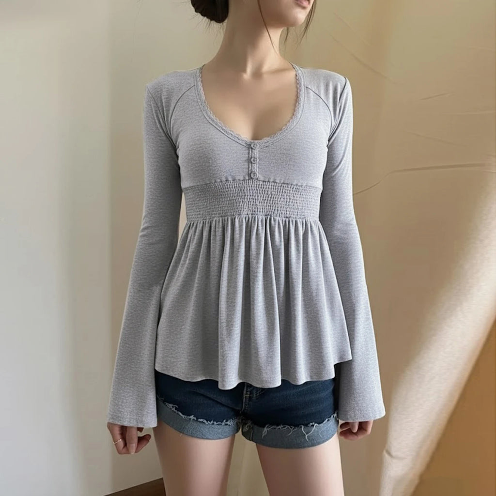 Lucy V-Neck Knitted Long-Sleeve Top