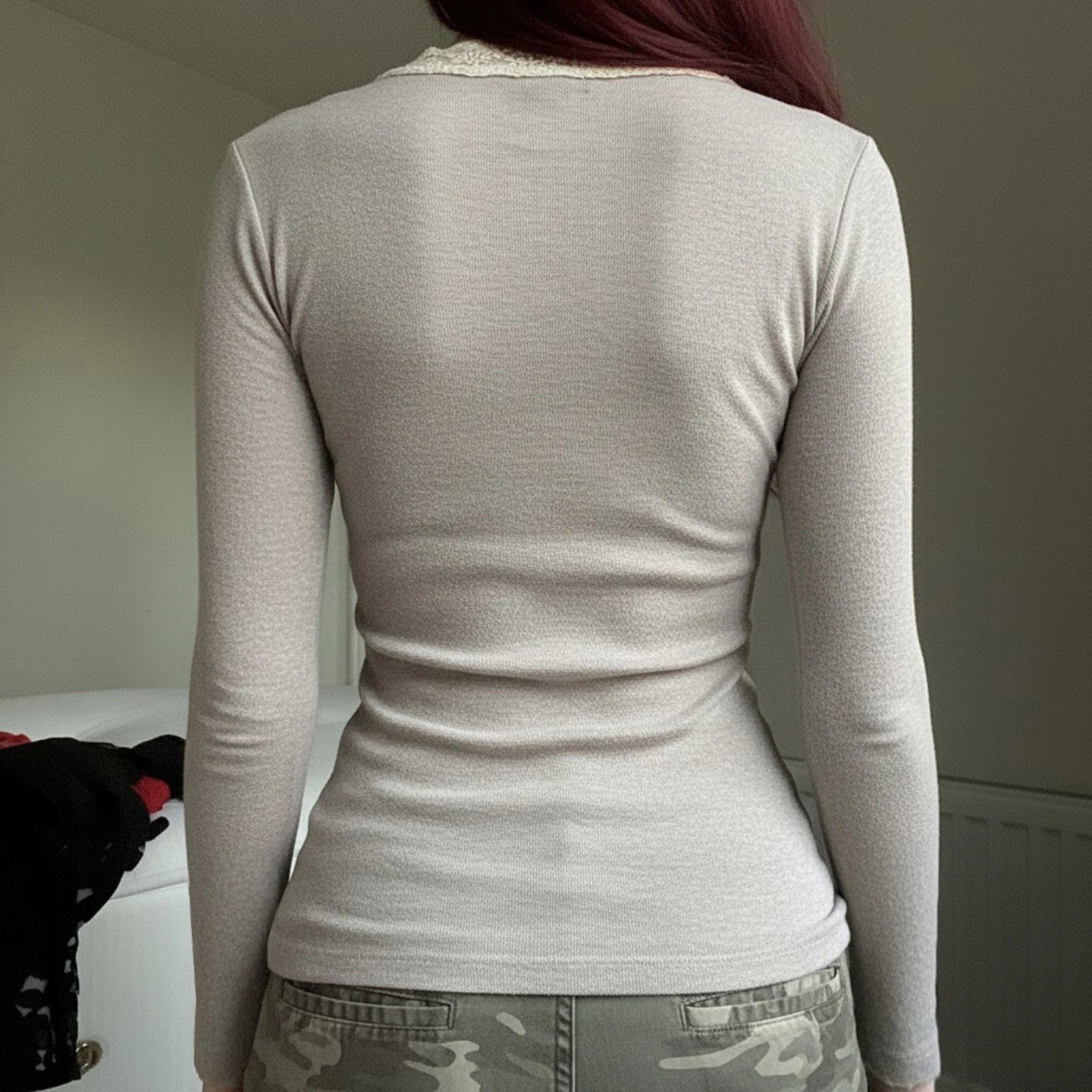 Angel Lace V-neck Knitted Long Sleeve Top