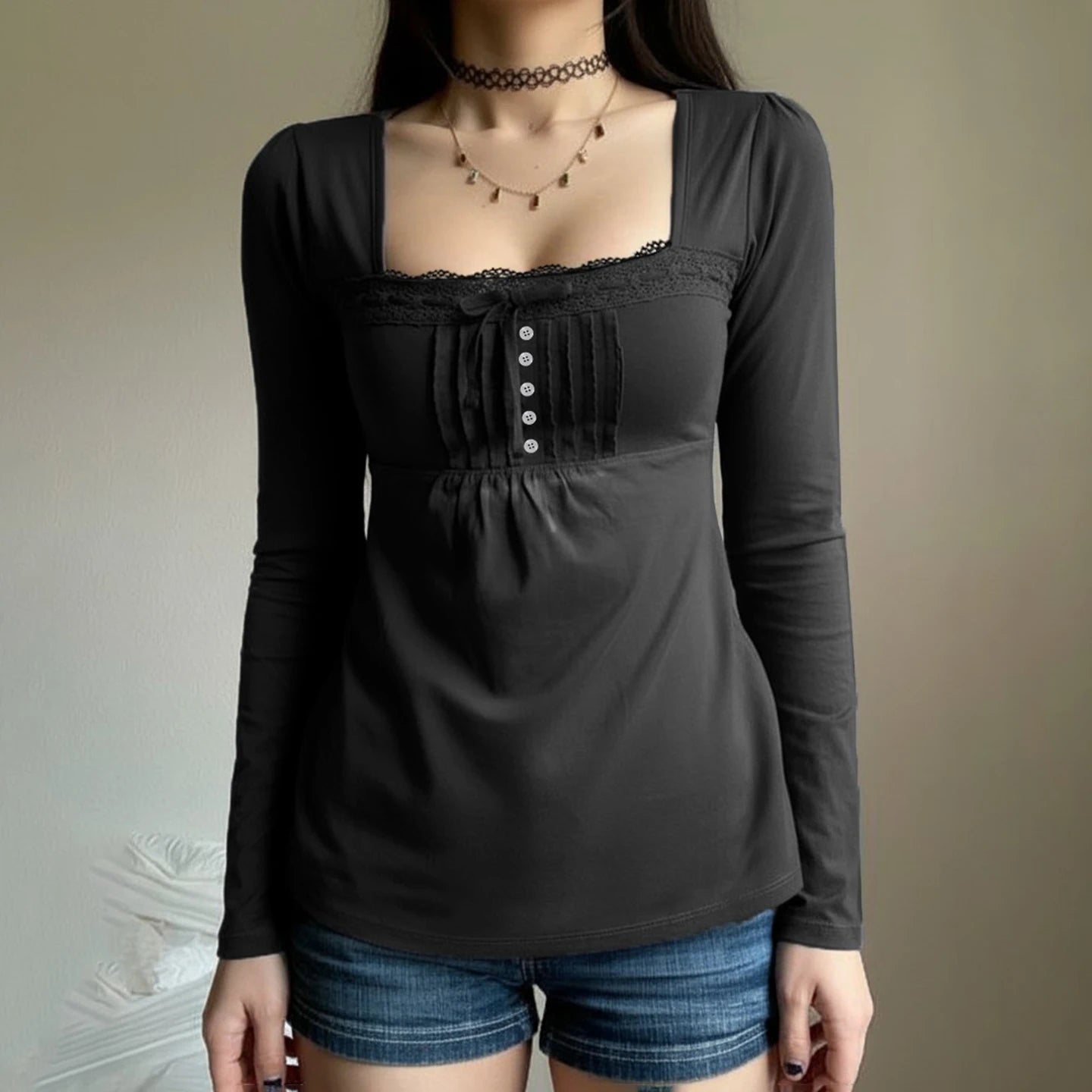 Anny Knitted Ruffle Tie-Up Long Sleeve Blouse